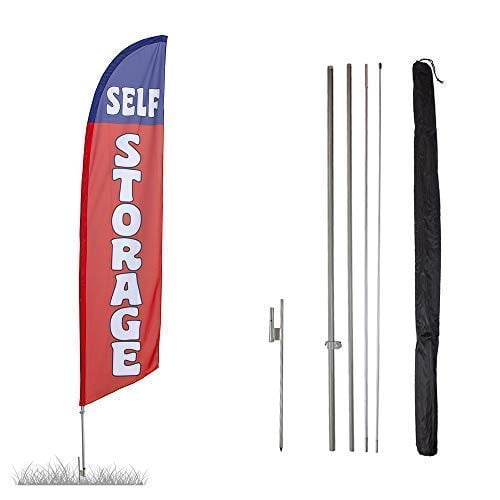 2 Self Storage Patriotic Two Windless Swooper Feather Flag Sign Kits With Pole and Ground Spikes 